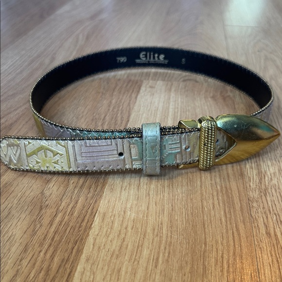 VTG 80s Elite Fresno California Metallic Gold Statement Belt SZ S hidden clasp main image 5